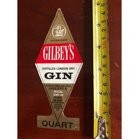 Gilbeys Gin Liquor Quart 80 Proof London Limited Vintage Double Sided Label - Picture 1 of 2